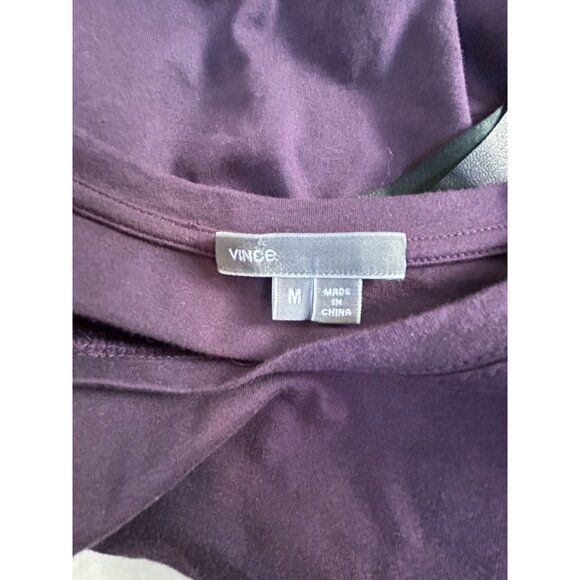 Vince Womens Crew Neck Purple T-Shirt with Gray Leather Short Sleeves Medium - Picture 3 of 8
